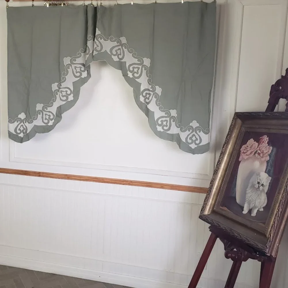 Vintage JC Penney Linen Swag Curtains with Sheer Inset 70 x 38 Sage Green - Picture 4 of 8